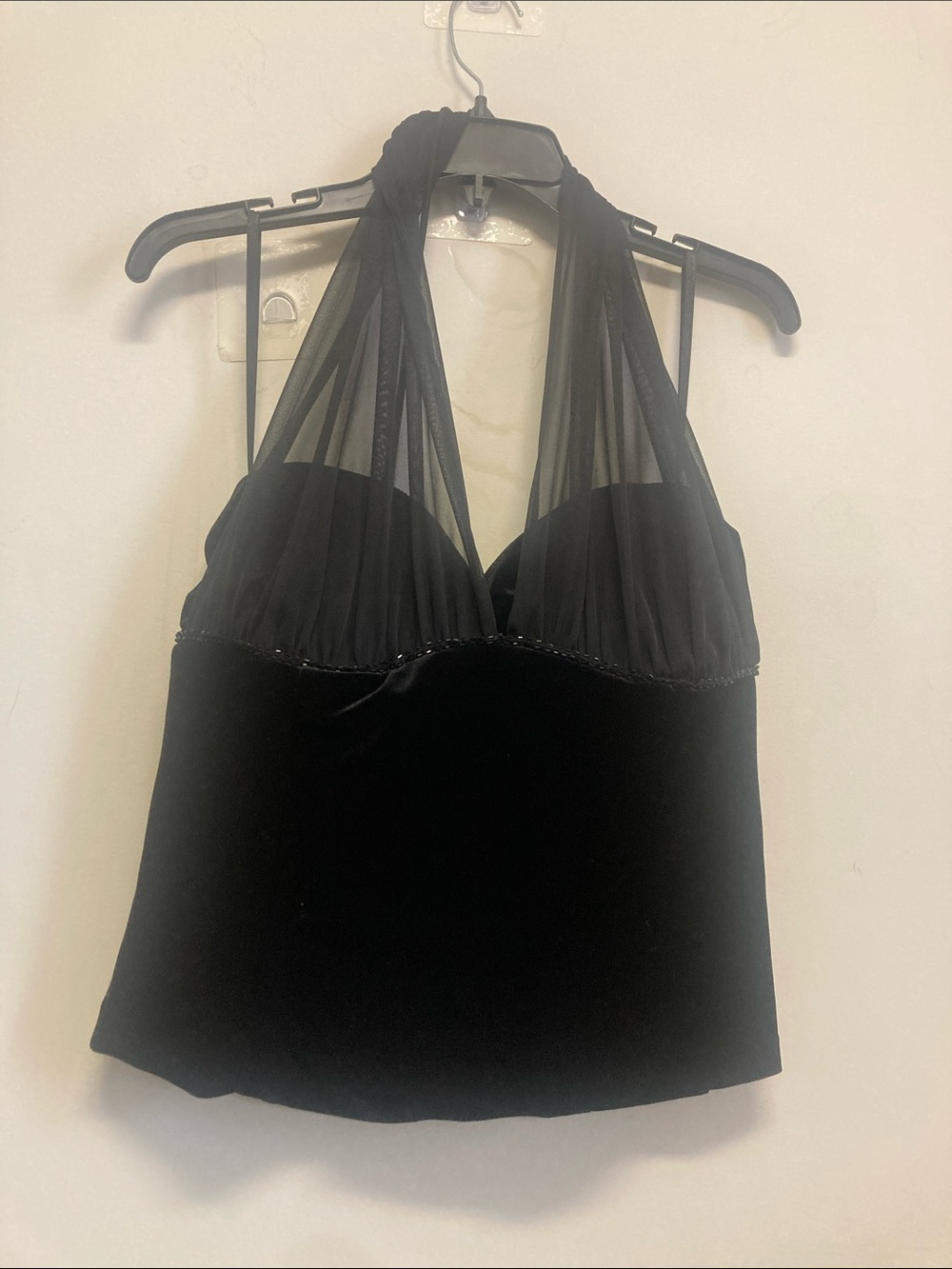 R&K EVENING/Sheer Halter Black Velvet Camisole